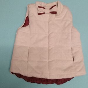 Cream and Red Quilted Vest with Bow 4T